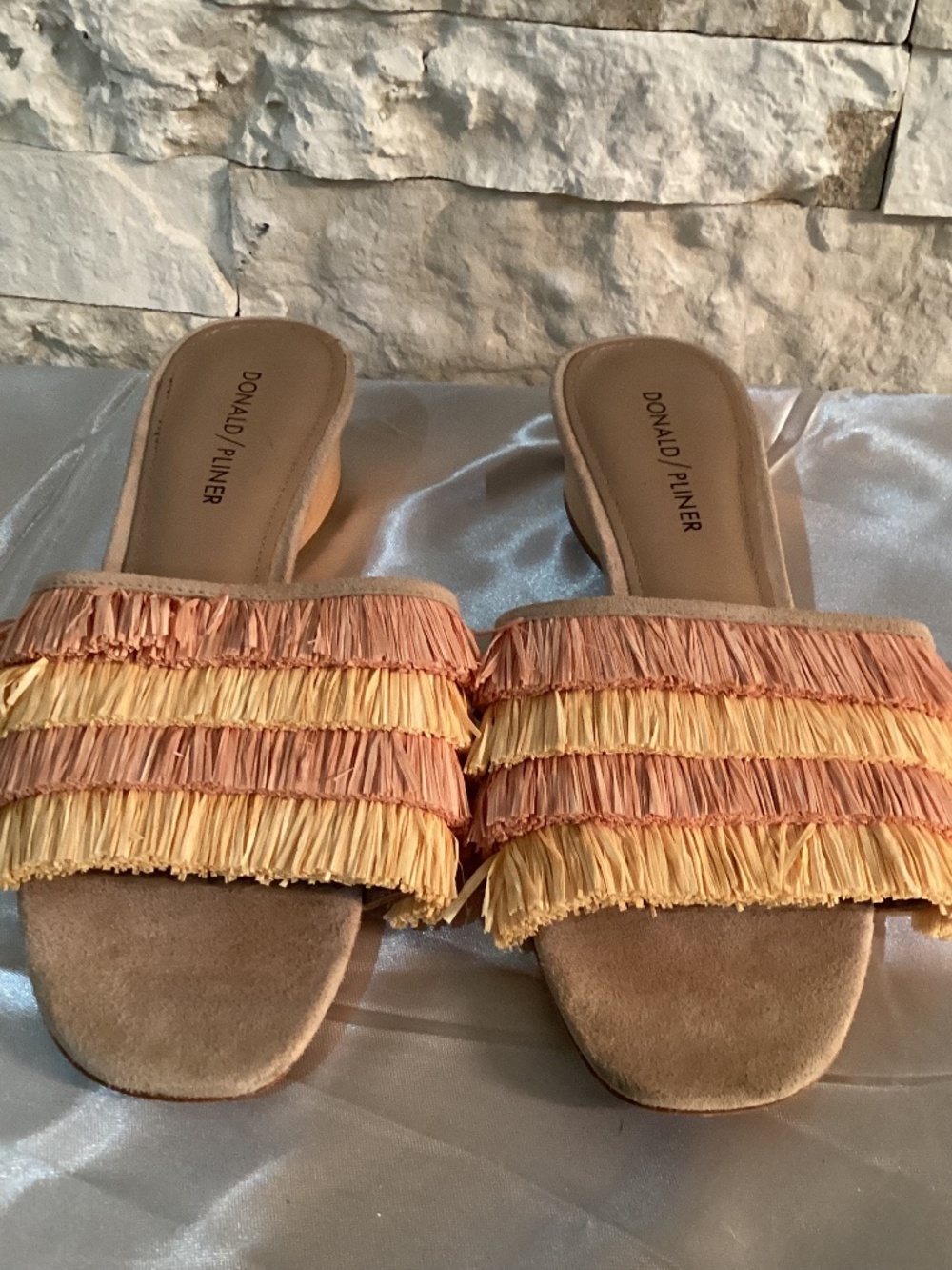 Donald Pliner Reise Raffia Fringe Slide Sandals